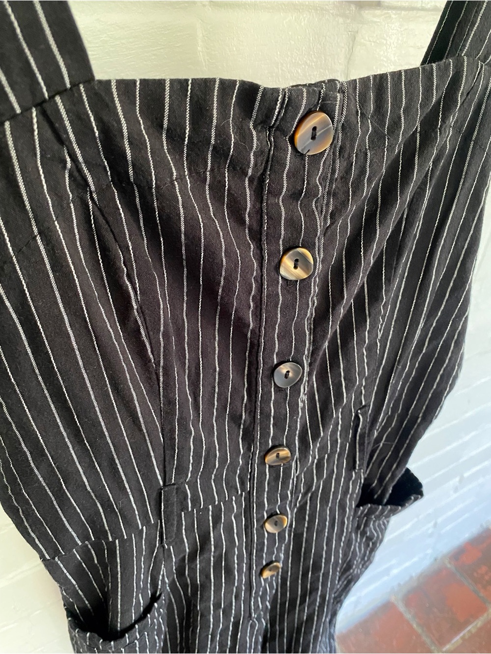 Striped Button-Front Jumpsuit - Picture 3 of 5